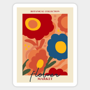 Flower market, Groovy abstract flowers, Retro print, Fall colors, Exhibition poster, Botanical Sticker